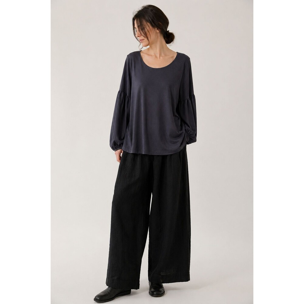 Bryn Walker Gray Modal Balloon Sleeve Top Loose Fit Lagenlook Flowy Tunic M